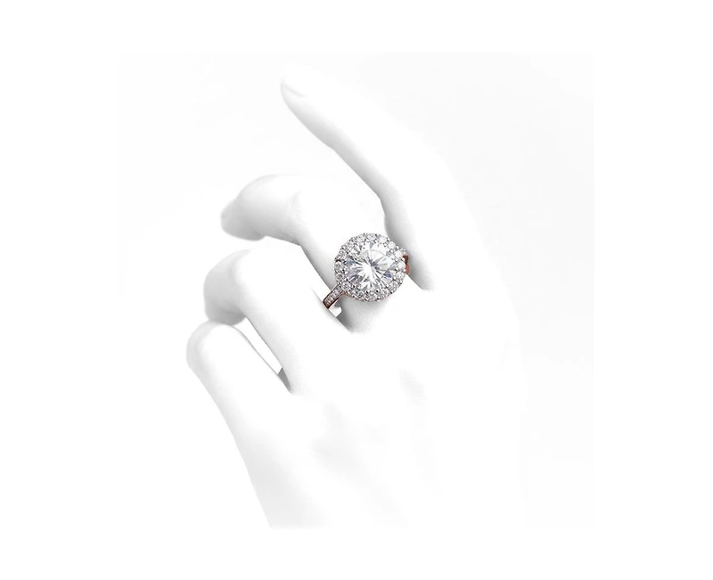 Genevive Brilliant White Gold Plated Round Cz Halo Pave Statement Ring