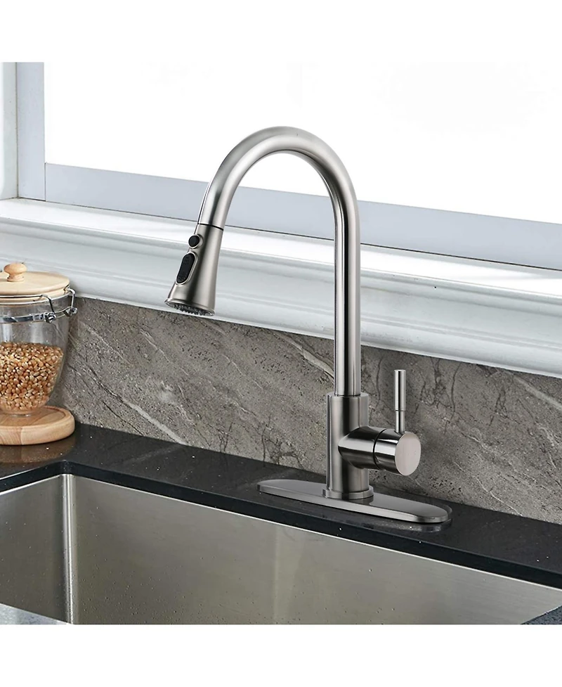 Phying Pull Down Kitchen Faucet with Sprayer Stainless Steel Brushed Nickel