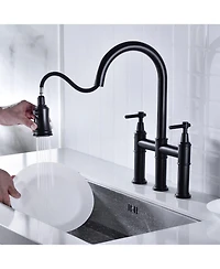 Phying Bridge Kitchen Faucet with Pull-Down Sprayhead in Spot