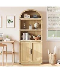 homfan Arched 5-Shelf Wooden Bookcase Cabinet with Doors - 71.65 Inch Tall Farmhouse Display Storage Rack Bookshelf for Home Office, Living Room