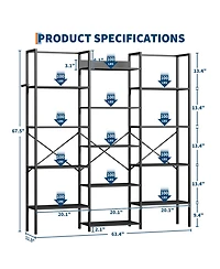 homfan 3-Column 14-Shelf Open Bookshelf, Adjustable Steel Frame Storage Rack with Anti-Tip Bracket, Fast Assembly Home Office Display Organizer