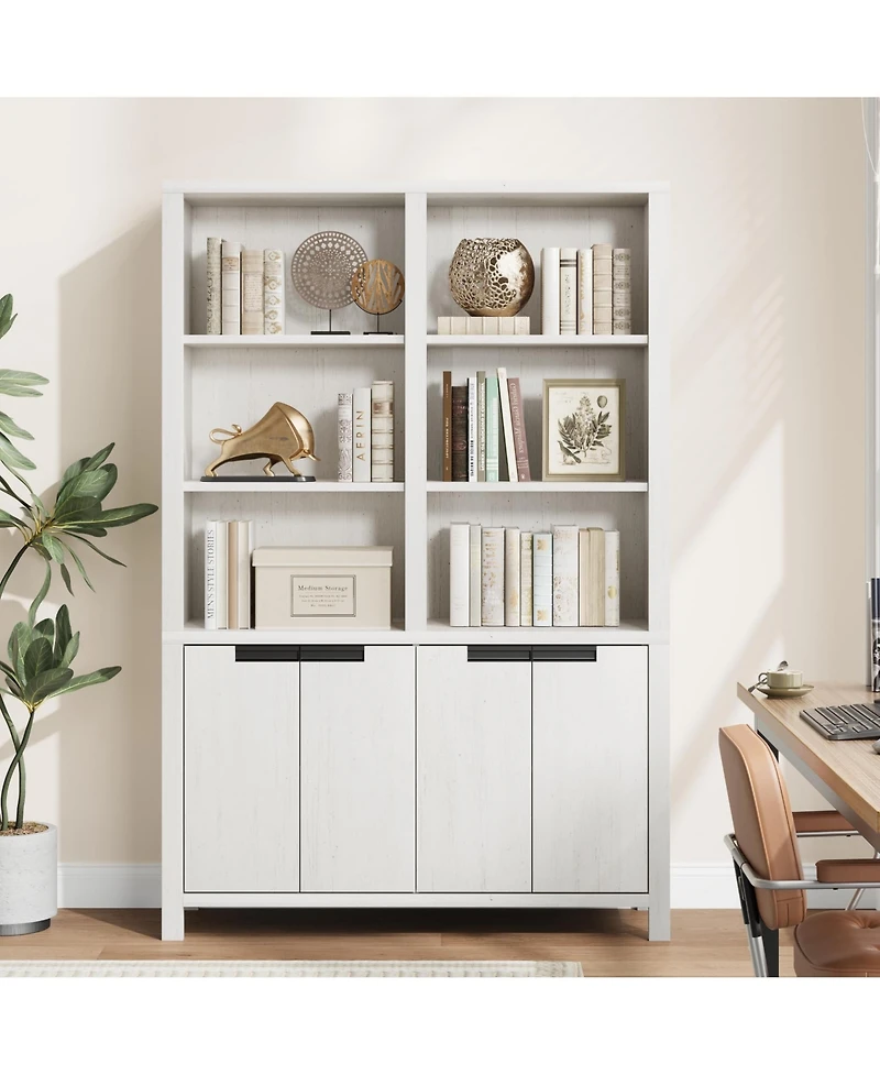 homfan 74.5 Inch Tall Bookshelf with Double Storage, 6-Tier Large Bookshelf, Double Wide Bookshelves with/ 12 Cubbies, Wide Freestanding Bookcases