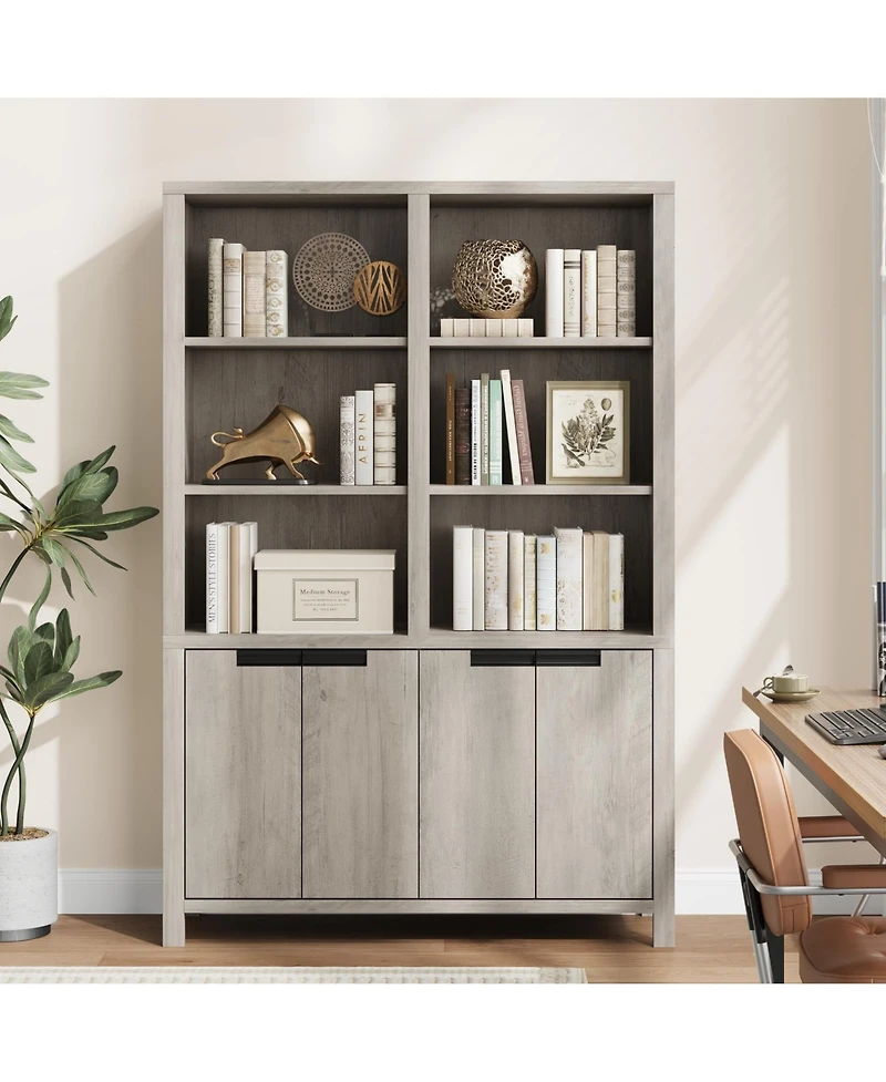 homfan 74.5 Inch Tall Bookshelf with Double Storage, 6-Tier Large Bookshelf, Wide Bookshelves with/ 12 Cubbies, Freestanding Bookcases