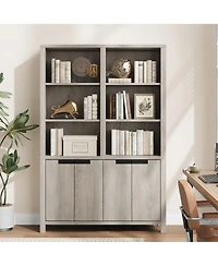 homfan 74.5 Inch Tall Bookshelf with Double Storage, 6-Tier Large Bookshelf, Wide Bookshelves with/ 12 Cubbies, Freestanding Bookcases