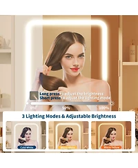 homfan Vanity Desk with Mirror and Lights, Bedroom, Adjustable 3 Color Modes, Makeup Table with Hidden Shelves, Usb Outlets, Hairdryer Holder