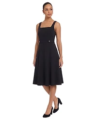 London Times Petite Square Neck Sleeveless Scuba Crepe Midi Dress