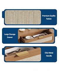 homfan Farmhouse Rattan Sideboard Buffet Cabinet, Adjustable Shelf and Drawer, Multi-Purpose Storage Console Table for Entryway, Living Room