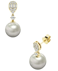 Macy's Cultured Freshwater Pearl (8-9mm) & Diamond Earrings in 14k Yellow Gold
