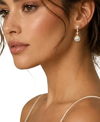 Macy's Cultured Freshwater Pearl (9-10mm) & Diamond Drop Earrings in 10k Yellow Gold