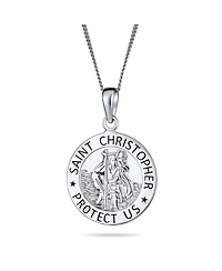 Bling Jewelry Parton Of Safe Travel Protect Us Religious Medal Saint Christopher Pendant Necklace Sterling Silver