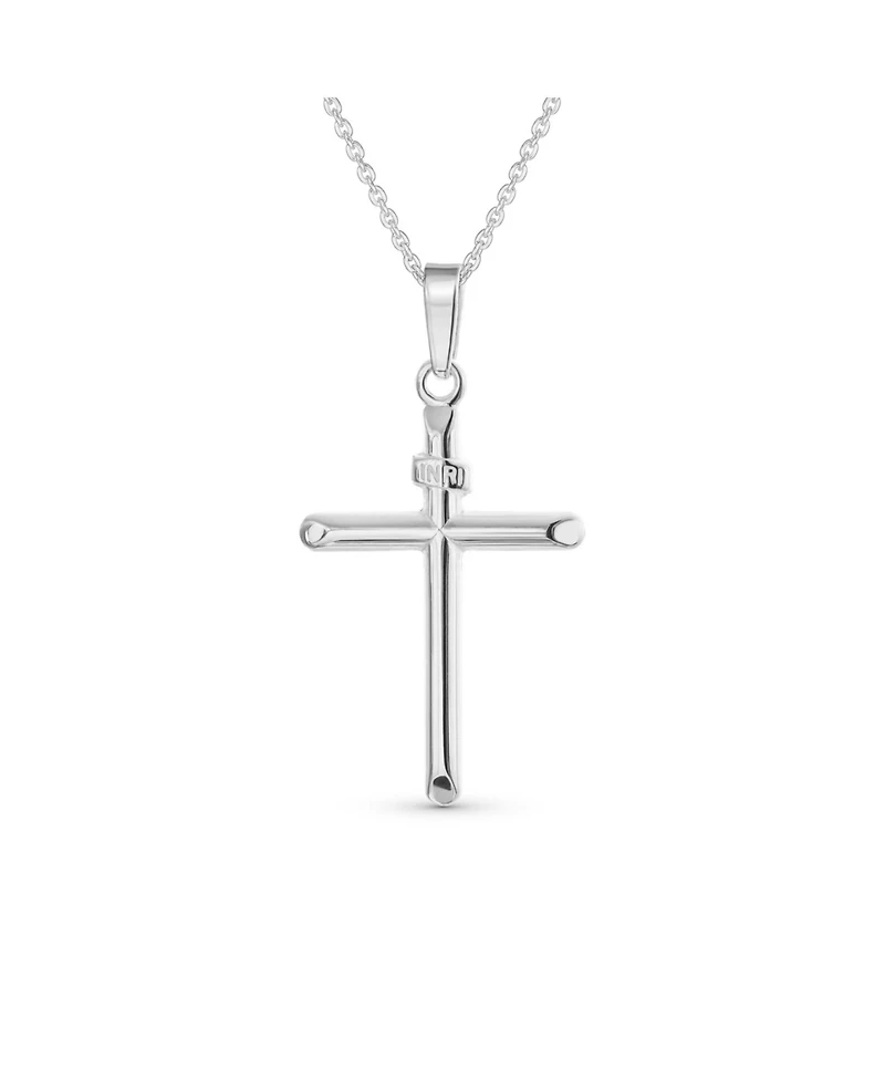 Bling Jewelry Religious Cross Pendant Necklace Minimalist Simple Tube Style .925 Sterling Silver inch