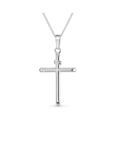 Bling Jewelry Religious Cross Pendant Necklace Minimalist Simple Tube Style .925 Sterling Silver inch