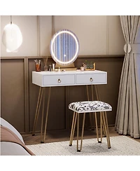 homfan Vanity Desk Set with Lighted Mirror, Soft Cushioned Stool, 3 Lighting Modes Dressing Table, 2 Drawers for Bedroom