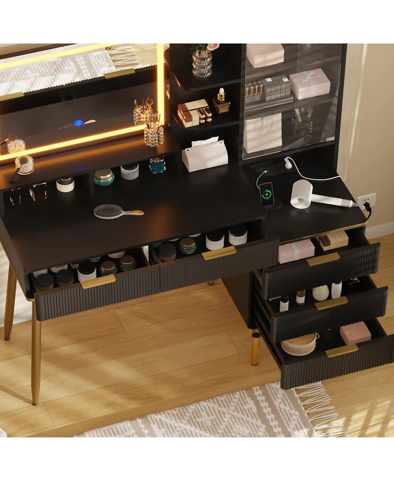 homfan Vanity Set - 30 Inch with Led Mirror (3 Light Modes), Built-in Power Outlet/Usb Strip, Storage (Drawers, Cabinet, Adjustable Shelves