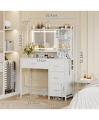 homfan Vanity Desk with Square Mirror, 35.4"Makeup Vanity Table with Shelves, 4 Fabric Drawers Storage, Modern Dressing Table for Bedroom