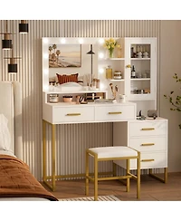 homfan Vanity with Led Mirror, 53.5" Makeup Set, 5 Drawers and Shelves, Charging Station and Stool Included, Modern Dressing Table with Storage