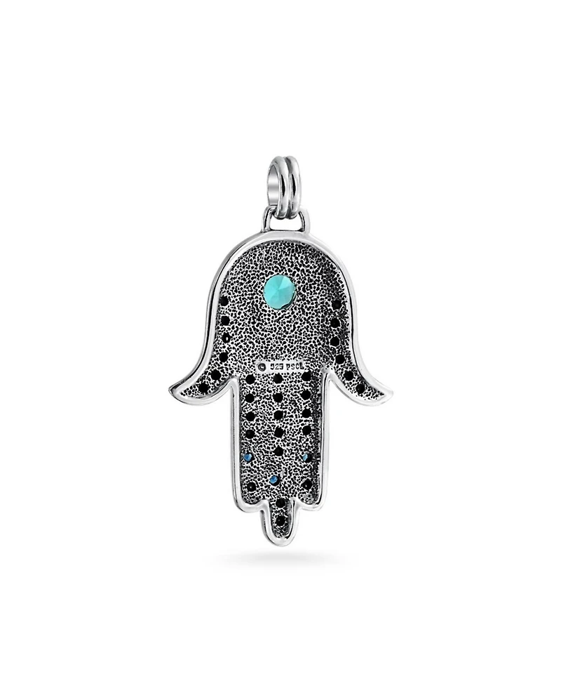 Bling Jewelry Spiritual Talisman Evil Hamsa Hand Pendant Necklace and Cz .925 Sterling Silver
