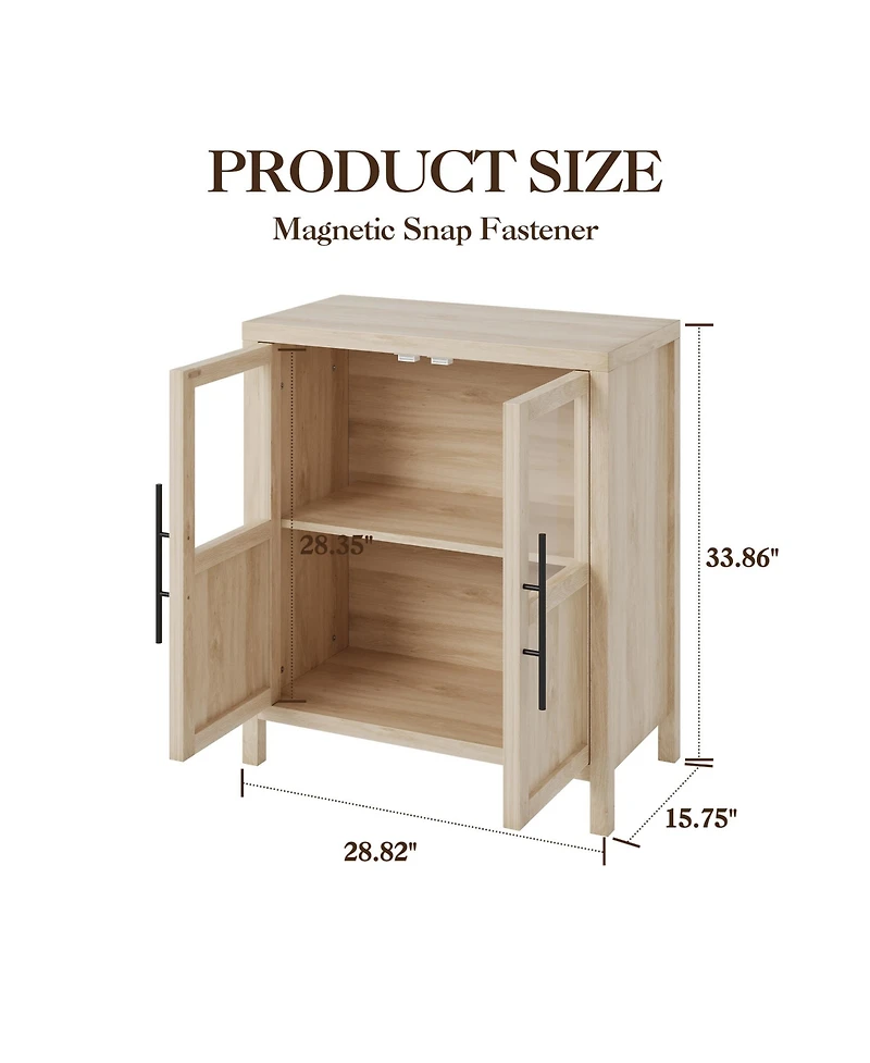 homfan Farmhouse Glass Door Sideboard Cabinet, Heavy Duty Engineered Wood Storage Buffet for Dining Room Living