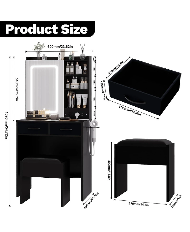 homfan Elegant Bedroom Vanity Table and Chair Set, Stylish Makeup Dressing Table, Comfortable Seat, Ideal for Home Decor Organization
