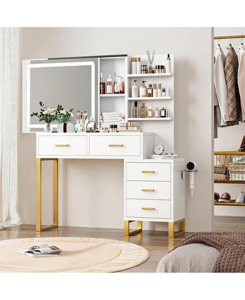 homfan Vanity Table with Mirror, Elegant Dressing Table for Bedroom, Spacious Storage and Sturdy Build, Easy Assembly Makeup Desk