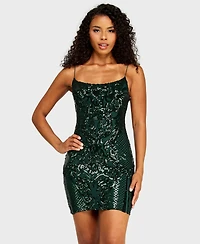 B Darlin Juniors' Pattern Sequin Spaghetti Straps Mini Dress