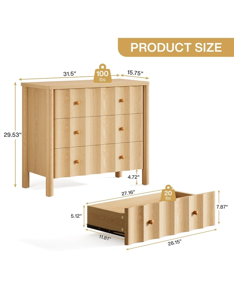 Slickblue Modern Bedside Nightstand with 3 Drawers