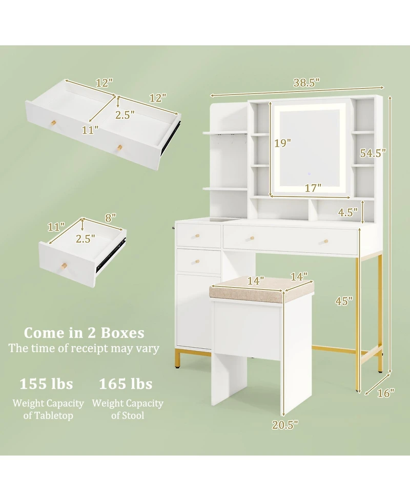 Slickblue Makeup Dressing Table and Stool Set with 3 Lighting Modes