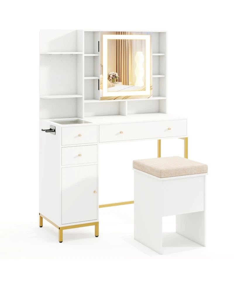 Slickblue Makeup Dressing Table and Stool Set with 3 Lighting Modes