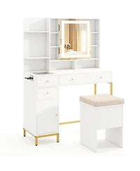 Slickblue Makeup Dressing Table and Stool Set with 3 Lighting Modes
