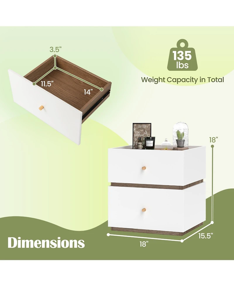 Slickblue 2 Drawer Modern Nightstand with Storage for Bedroom and Living Room