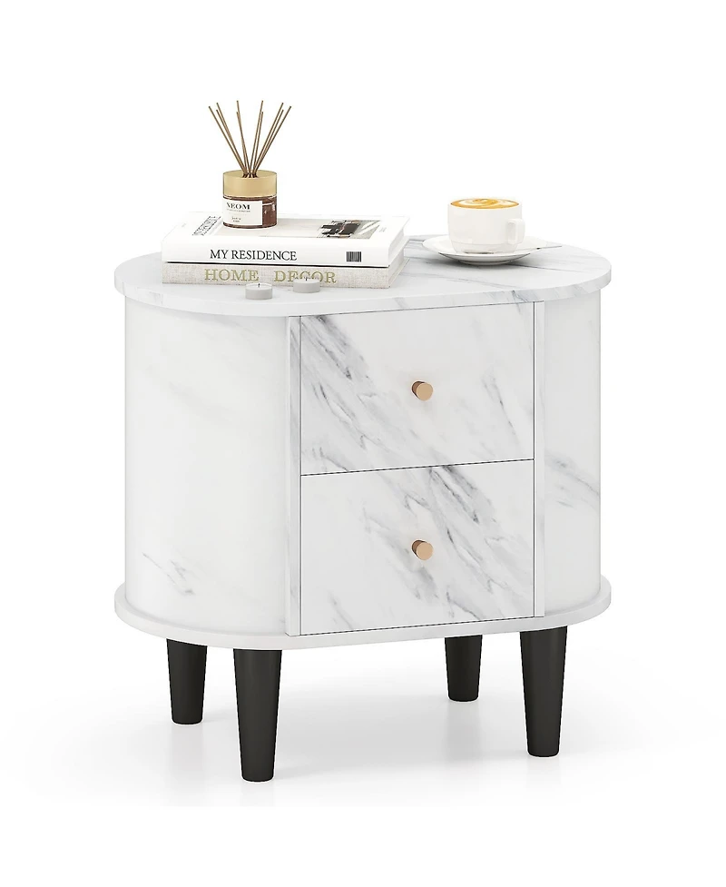 Slickblue 2 Drawer Nightstand Modern Faux Marble Bedside Table