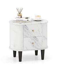 Slickblue 2 Drawer Nightstand Modern Faux Marble Bedside Table