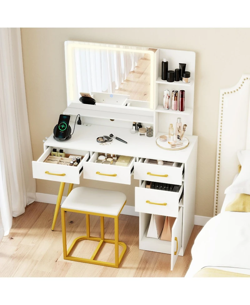 Slickblue Lighted Vanity Set with Adjustable Brightness Mirror and Makeup Table