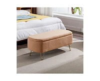 sumyeg Storage Ottoman Bench for End of Bed Gold Legs Modern Grey Faux Fur Entryway Upholstered Padded