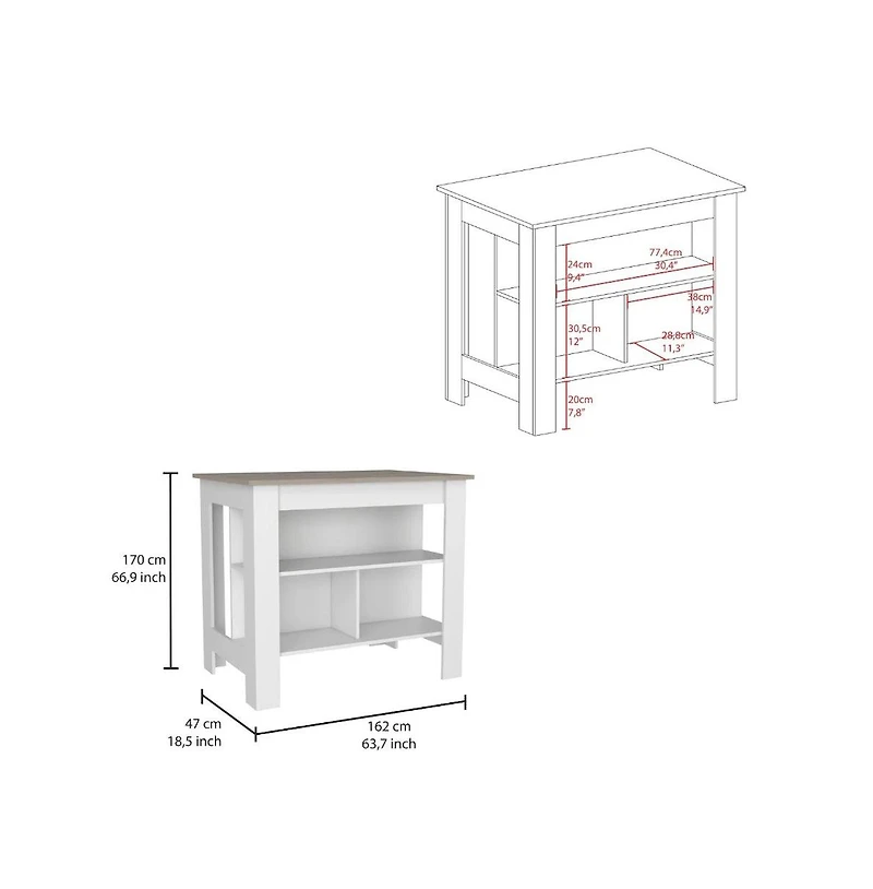 Tuhome Cala Kitchen Island Anti Microbial Light Oak / White Mdf