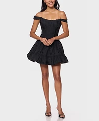 Alex & Sophia Juniors' Off-The-Shoulder Corset Bodice Jacquard Dress