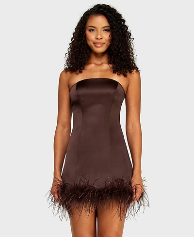 Alex & Sophia Juniors' Strapless Feather Trim Detail Dress