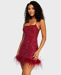 Alex & Sophia Juniors' Square Neck Bead Imitation Pearl Detail Sequin Dress