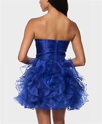 Alex & Sophia Juniors' Strapless Sweetheart Neck Organza Dress