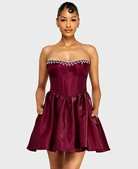 Alex & Sophia Juniors' Strapless Corset Bodice Mikado Dress