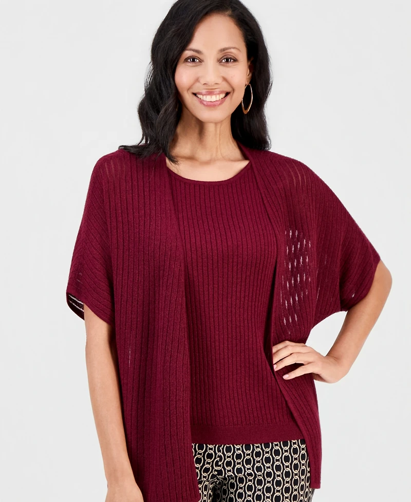 Jm Collection Women's Pointelle Open-Front Cardigan, Macy's Exclusive