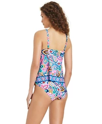 Beyond Control Women's Artistic Paisley Front Cascade Adjustable Straps Tankini Top