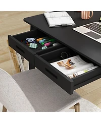 Homsee 39-Inch Writing Desk with 2 Slim Drawers - Office Rubber Wood Legs | Modern Mdf Study Table Easy Assembly