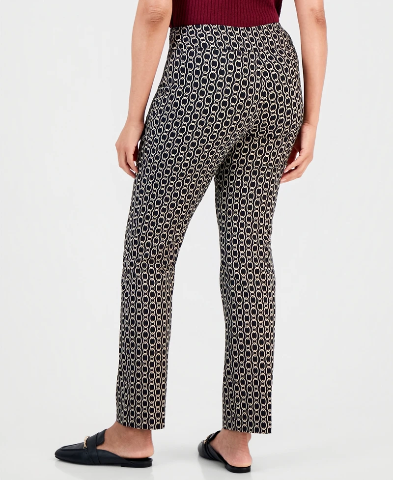 Jm Collection Women's Chain Rivet Pull-On Straight Geometric-Print Rayon-Blend Pants, Macy's Exclusive