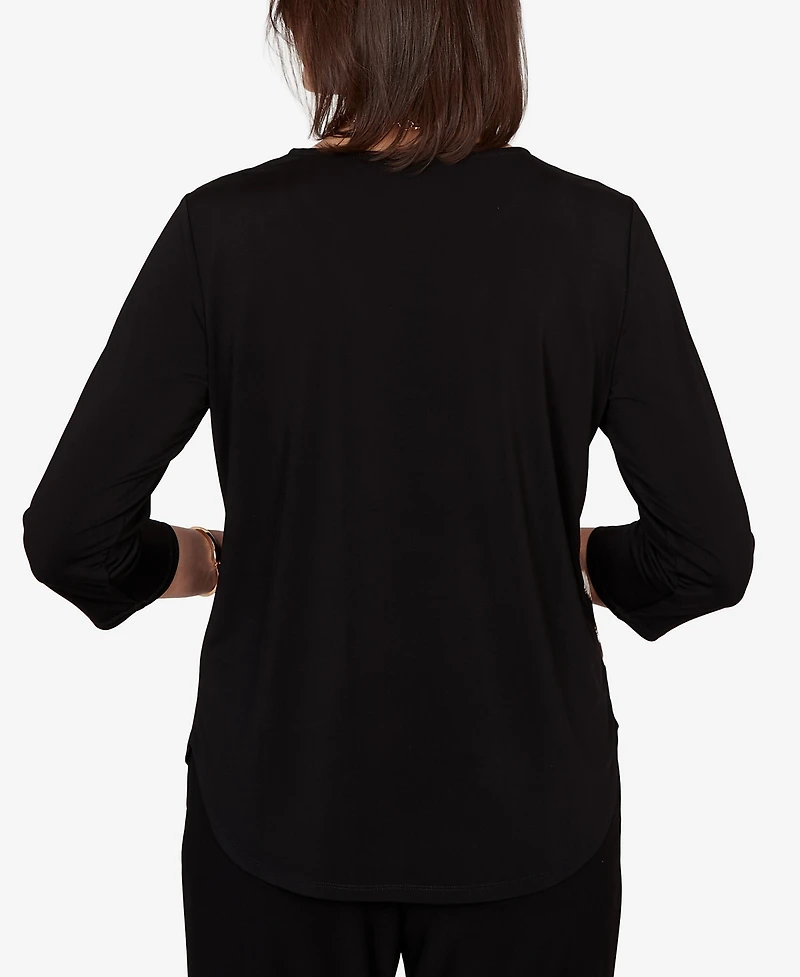 Alfred Dunner Women's Vertical Spliced Animal Puff Printed Top
