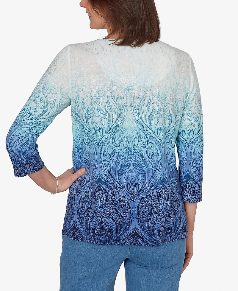 Alfred Dunner Women's Ombre Medallion Knit Top