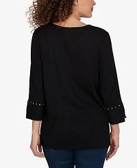 Alfred Dunner Women's Spliced Texture Metallic Studded Top