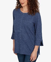 Alfred Dunner Women's Spliced Texture Metallic Studded Top