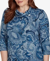 Alfred Dunner Women's Paisley Scroll Cowl Neck Pocket Top