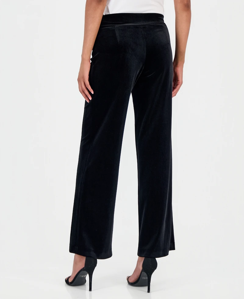 Anne Klein Women's Velvet High-Rise Pull-On Wide-Leg Pants